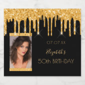 誕生日パーティー写真ブラック金ゴールドグリッター スパークリングワインラベル (シングルラベル)