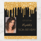 誕生日パーティー写真ブラック金ゴールドグリッターglam ワインラベル (シングルラベル)