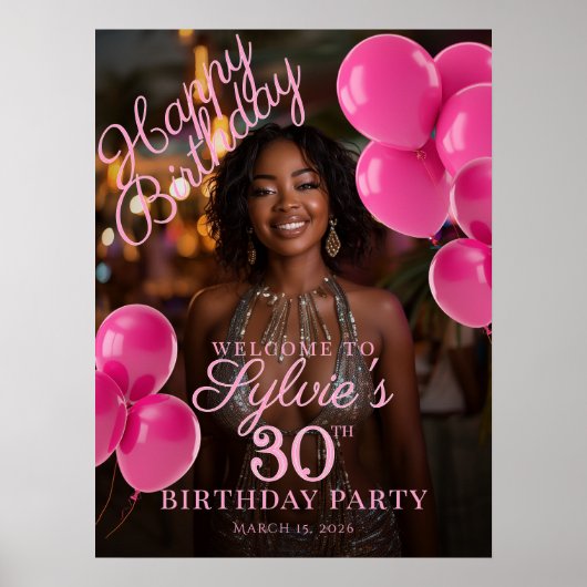 誕生日パーティー写真ホットピンクへようこそ ポスター (正面)