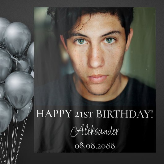 誕生日パーティー写真モノクロ背景 タペストリー