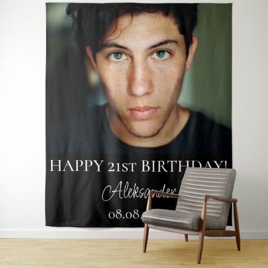 誕生日パーティー写真モノクロ背景 タペストリー (インサイチュ)