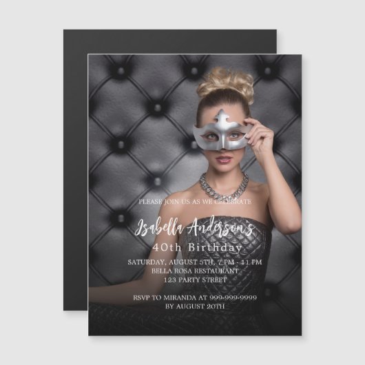 誕生日パーティー写真ラグジュアリー マグネット招待状 (正面/裏面)