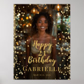 誕生日パーティー写真金ゴールドフォントへようこそ ポスター (正面)