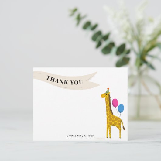 誕生日パーティー動物キリンありがとうご注意 サンキューカード (スタンド正面)