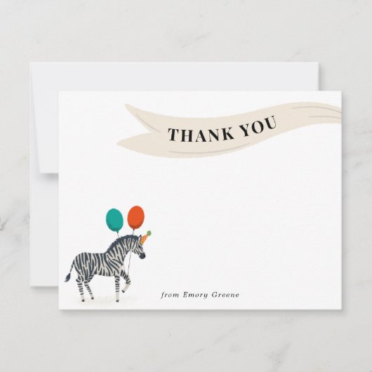 誕生日パーティー動物ゼブラありがとうご注意 サンキューカード (正面)