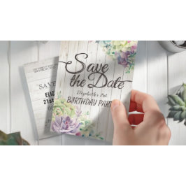 誕生日パーティー多肉木材を保存素朴する インビテーションポストカード