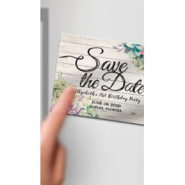 誕生日パーティー多肉木材を保存素朴する マグネット招待状