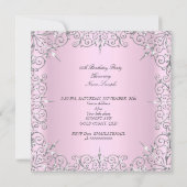 誕生日パーティー女性のピンクのシルバーヒール写真 招待状 (裏面)