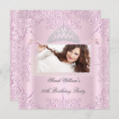 誕生日パーティー女性の女の子ピンクティアラ写真2 招待状 (正面/裏面)