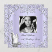 誕生日パーティー女性の女の子薄紫ヒール写真2 招待状 (正面/裏面)