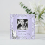 誕生日パーティー女性の女の子薄紫ヒール写真2 招待状 (スタンド正面)