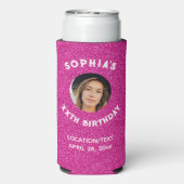 誕生日パーティー好意ピンクのグリッター写真 スリム缶クーラー (Seltzer裏面)