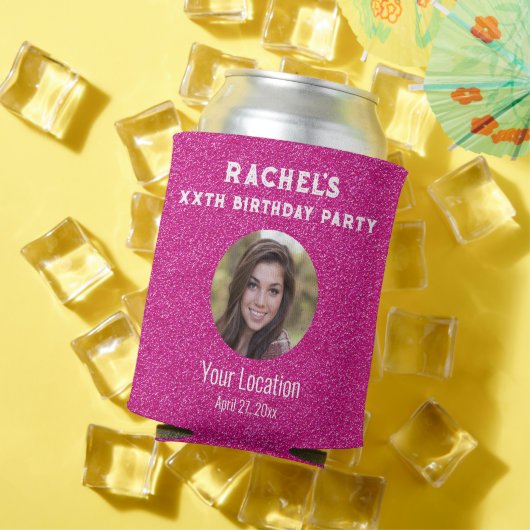 誕生日パーティー好意ピンクのグリッター写真 缶クーラー (インサイチュ 夏)