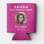 誕生日パーティー好意ピンクのグリッター写真 缶クーラー (正面)