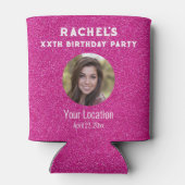 誕生日パーティー好意ピンクのグリッター写真 缶クーラー (裏面)