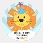 誕生日パーティー帽子と可愛いライオン ラウンドシール (正面)