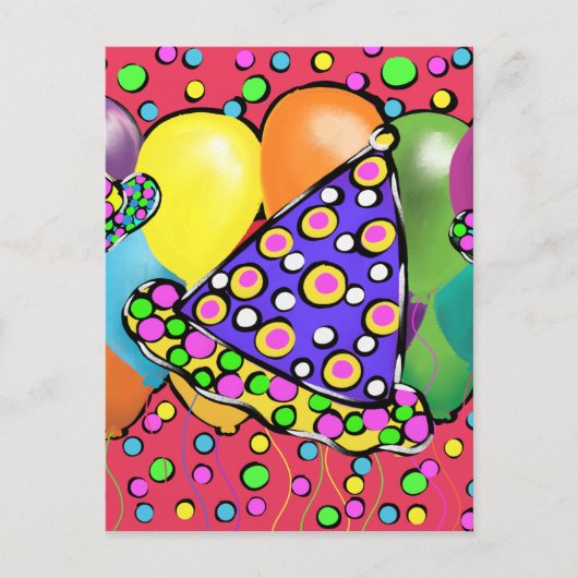 誕生日パーティー帽子 インビテーションポストカード (正面)