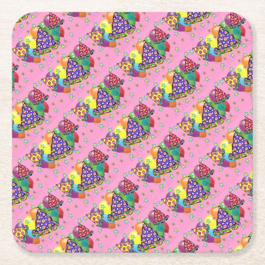 誕生日パーティー帽子 スクエアペーパーコースター (正面)