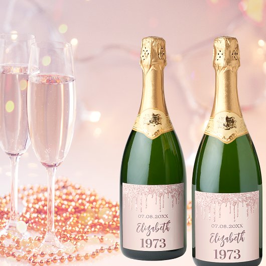誕生日パーティー年バラ金ゴールドグリッター乾燥 スパークリングワインラベル