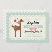 誕生日パーティー招待ガールカワイレトロ鹿 招待状 (正面/裏面)