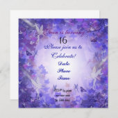 誕生日パーティー招待妖精の紫 招待状 (正面/裏面)