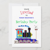 誕生日パーティー招待子供朱中電車の色 招待状 (正面)