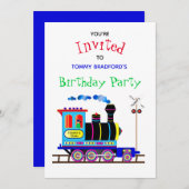 誕生日パーティー招待子供朱中電車の色 招待状 (正面/裏面)