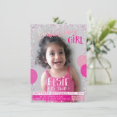 誕生日パーティー招待状かわいいピンク色のバルーン紙吹雪 招待状 (スタンド正面)