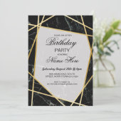 誕生日パーティー招待状エレガント黒大理石金ゴールド40 招待状 (スタンド正面)