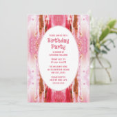 誕生日パーティー招待状ピンクの水彩彼女のために 招待状 (スタンド正面)