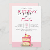 誕生日パーティー招待状ピンクケーキアート 招待状 (正面/裏面)