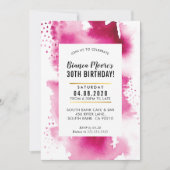 誕生日パーティー招待状モダン水彩ピはっきりしたンク 招待状 (正面)