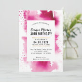誕生日パーティー招待状モダン水彩ピはっきりしたンク 招待状 (スタンド正面)