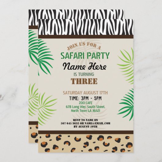 誕生日パーティー招待状動物動物園サファリパーティー 招待状 (正面/裏面)
