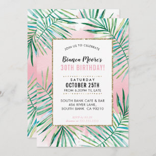 誕生日パーティー招待状熱帯パーム葉ルアウ(ハワイ式宴会) 招待状
