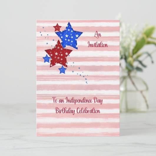誕生日パーティー招待状7月4日と星 招待状 (スタンド正面)