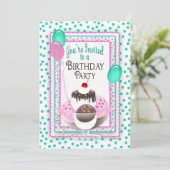 誕生日パーティー招待状 - アイスクリームサンデー/ドット 招待状 (スタンド正面)
