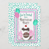 誕生日パーティー招待状 - アイスクリームサンデー/ドット 招待状 (正面/裏面)