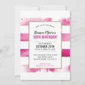誕生日パーティー招待状 ゴールド ピンク 水彩 ストライプ 招待状 (正面)