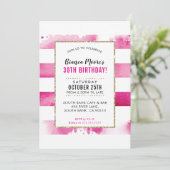誕生日パーティー招待状 ゴールド ピンク 水彩 ストライプ 招待状 (スタンド正面)