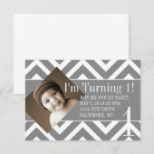 誕生日パーティー招待状 | シェブロングレーにチェンジ 招待状 (正面/裏面)