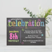 誕生日パーティー招待状-チョーク + ネオン 招待状 (スタンド正面)