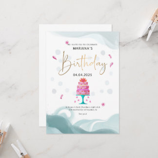 誕生日パーティー招待状 | ピンクのケーキ テーマ | オーダーメイド 招待状