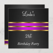 誕生日パーティー招待状 ブラック パープル ゴールド 招待状 (正面/裏面)