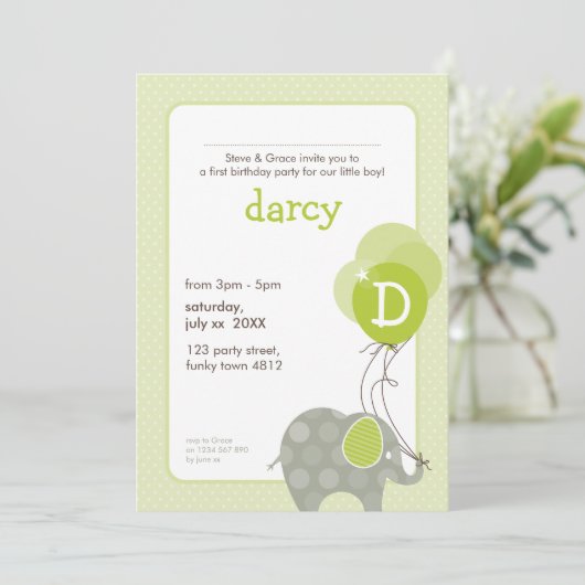 誕生日パーティー招待状:：象+風船2P 招待状 (スタンド正面)