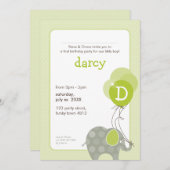 誕生日パーティー招待状::象+風船2P 招待状 (正面/裏面)