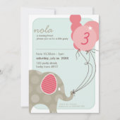 誕生日パーティー招待状::象+風船4P 招待状 (正面)