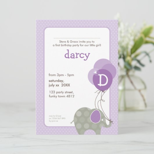 誕生日パーティー招待状::象+風船5P 招待状 (スタンド正面)