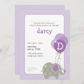 誕生日パーティー招待状::象+風船5P 招待状 (正面/裏面)