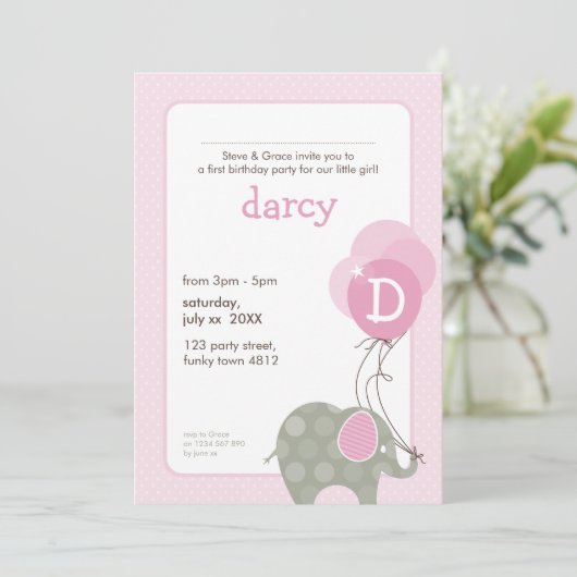 誕生日パーティー招待状::象+風船6P 招待状 (スタンド正面)